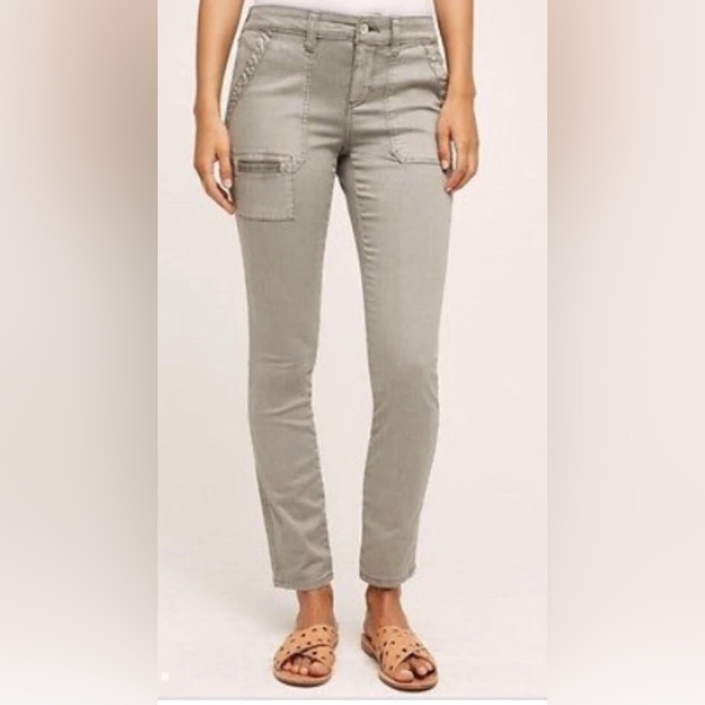 ANTHROPOLOGIE HEIHEI Washed Out Green SLIM FIT UTILITY CARGO PANTS SZ 27